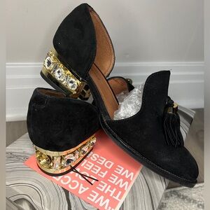 Jeffrey Campbell Civil Black Suede Gold Jewel Embellished Tassel Loafer